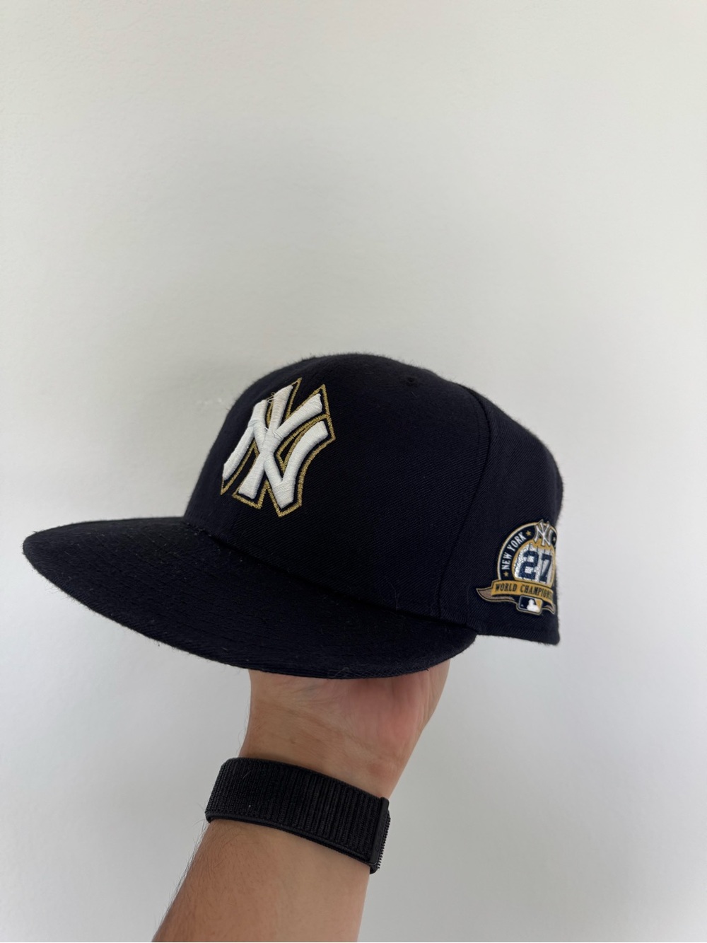 New Era Navy Black NY Fitted Cap with White & Gold Logo